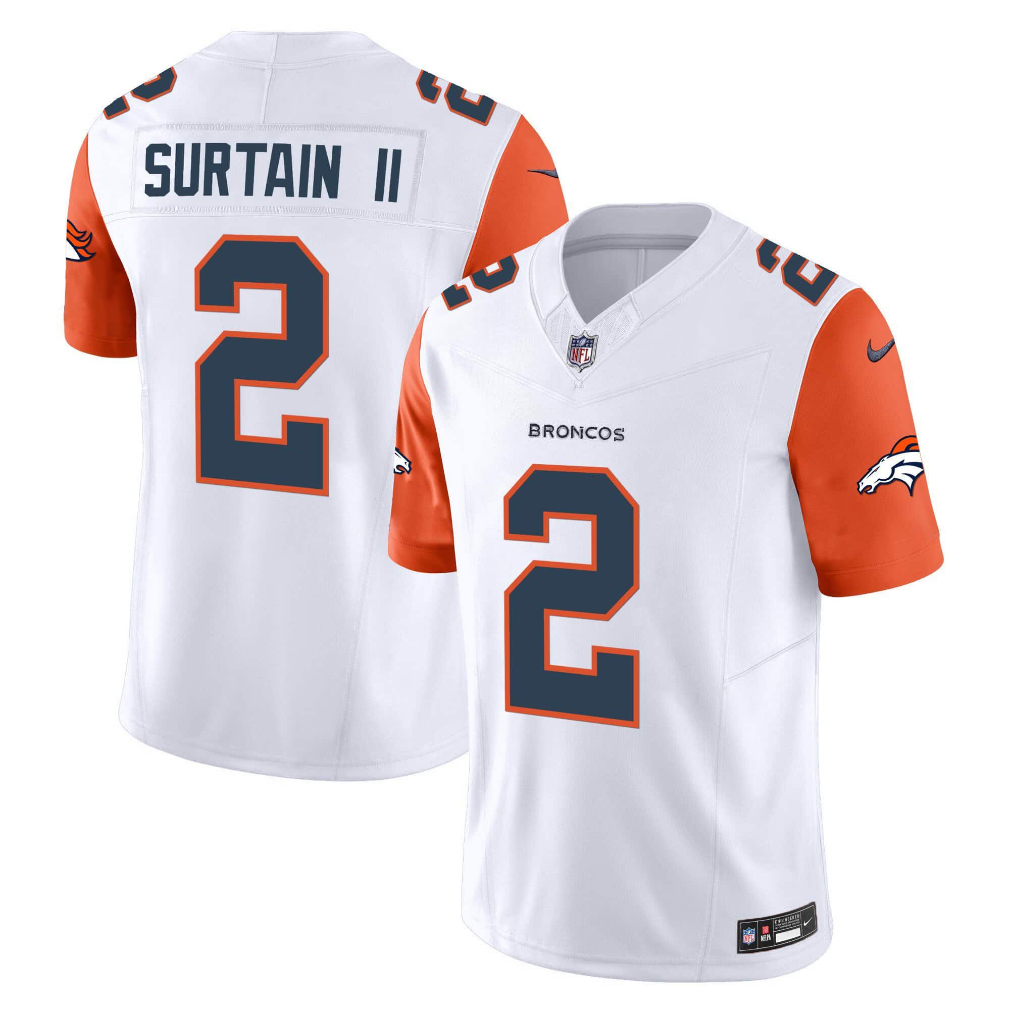 Men Denver Broncos #2 Surtain ii White 2024 Nike Vapor Limited NFL Jersey style 2